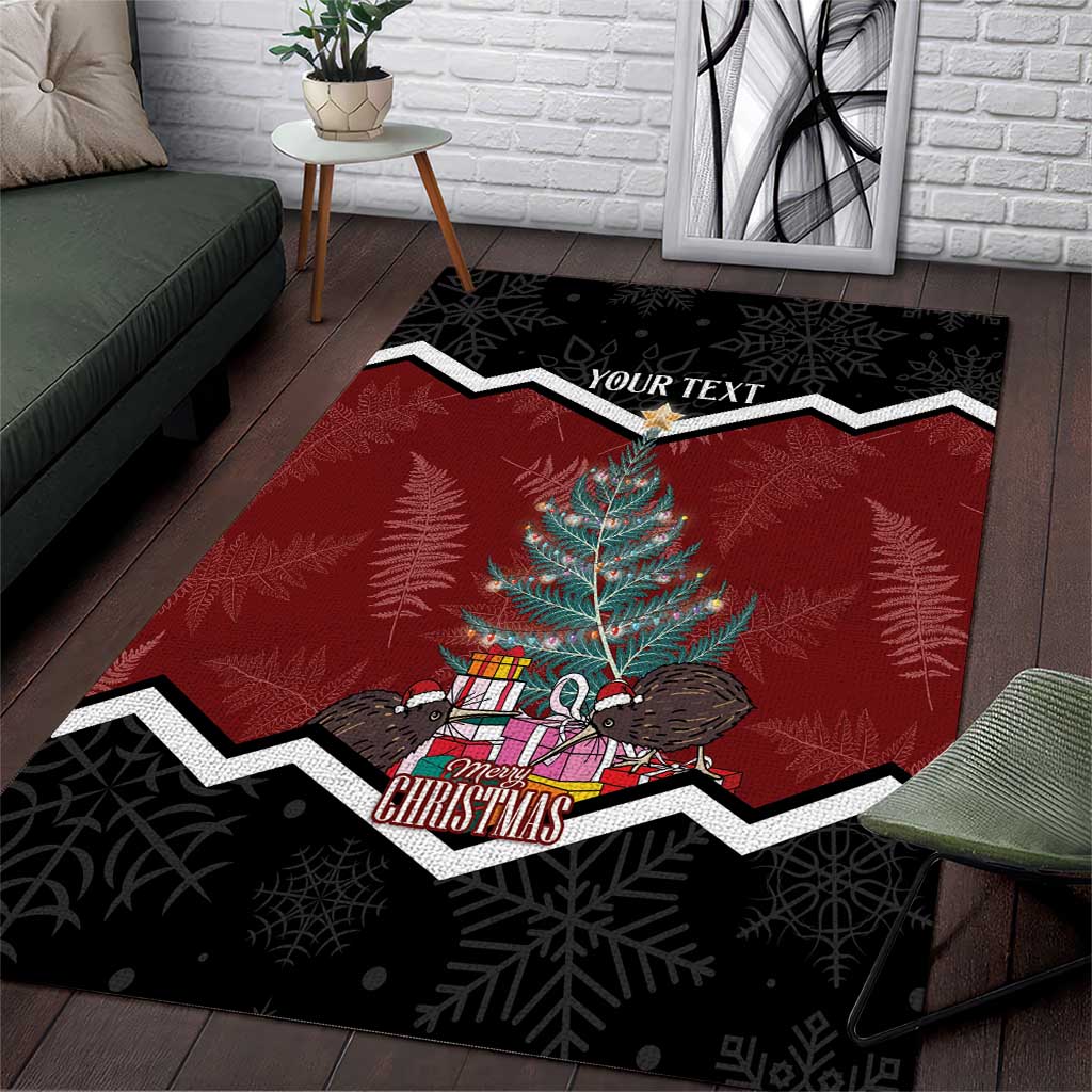 Personalised New Zealand Christmas Area Rug Xmas Fern and Kiwi Birds