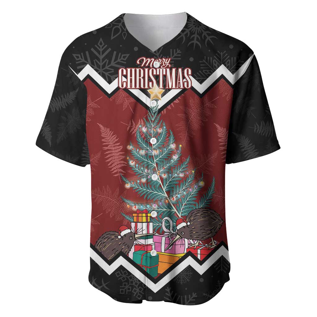 Personalised New Zealand Christmas Baseball Jersey Xmas Fern and Kiwi Birds LT7 Black - Polynesian Pride