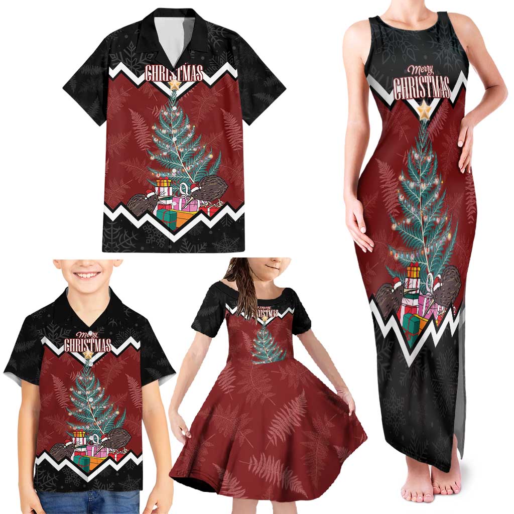 Personalised New Zealand Christmas Family Matching Tank Maxi Dress and Hawaiian Shirt Xmas Fern and Kiwi Birds