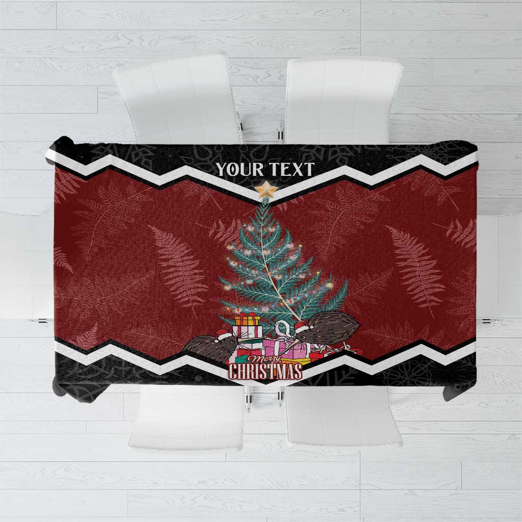 Personalised New Zealand Christmas Tablecloth Xmas Fern and Kiwi Birds LT7 Black - Polynesian Pride