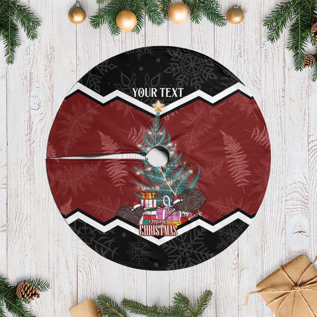 Personalised New Zealand Christmas Tree Skirt Xmas Fern and Kiwi Birds LT7 Casual Black - Polynesian Pride