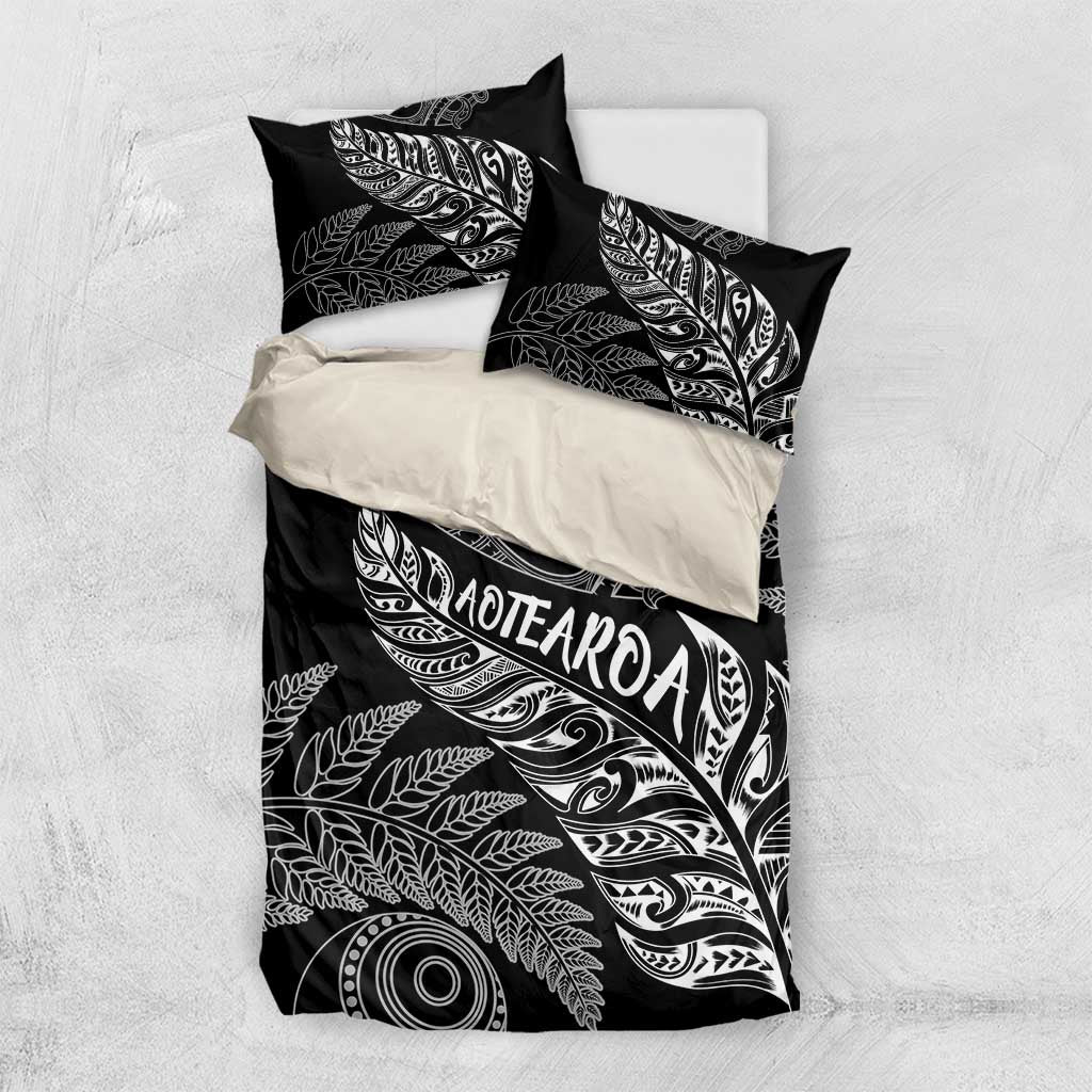 Aotearoa Personalized Lawn Bowls Maori Bedding Set New Zealand Black Tribal Silver Fern LT7 US Twin 172cm x 218cm Black - Polynesian Pride