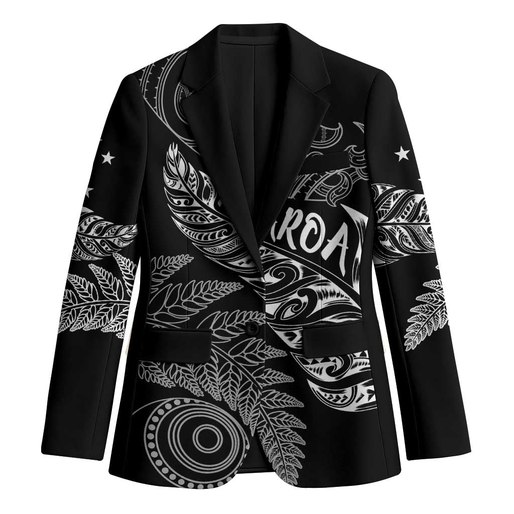 Aotearoa Personalized Lawn Bowls Maori Blazer New Zealand Black Tribal Silver Fern LT7 Unisex Black - Polynesian Pride