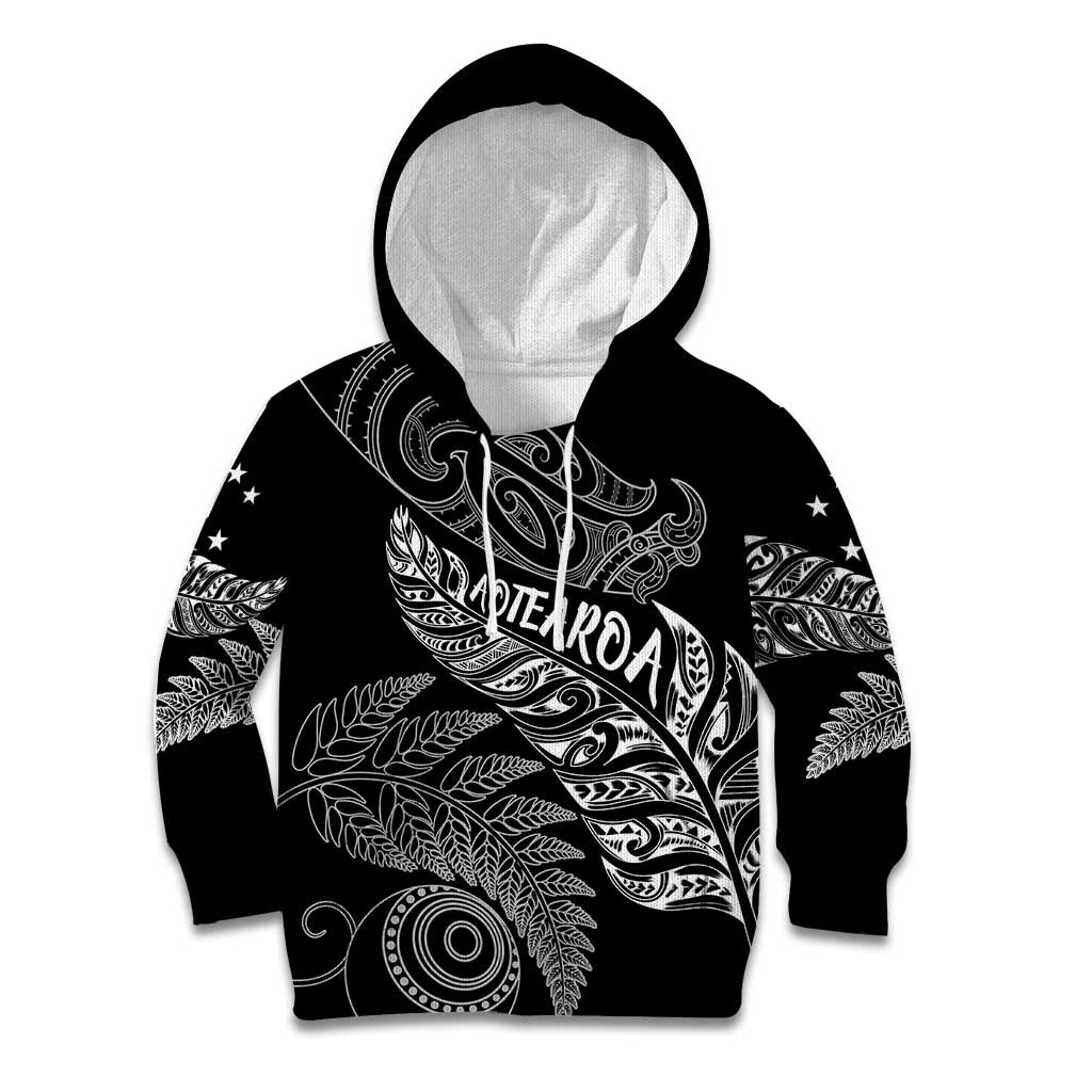 Aotearoa Personalized Lawn Bowls Maori Kid Hoodie New Zealand Black Tribal Silver Fern LT7 Hoodie Black - Polynesian Pride