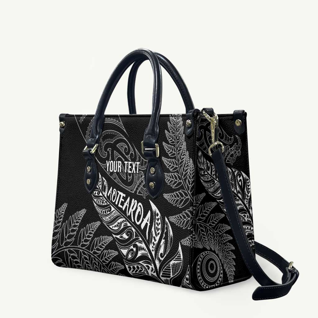 Aotearoa Personalized Lawn Bowls Maori Leather Bag New Zealand Black Tribal Silver Fern LT7 Black - Polynesian Pride