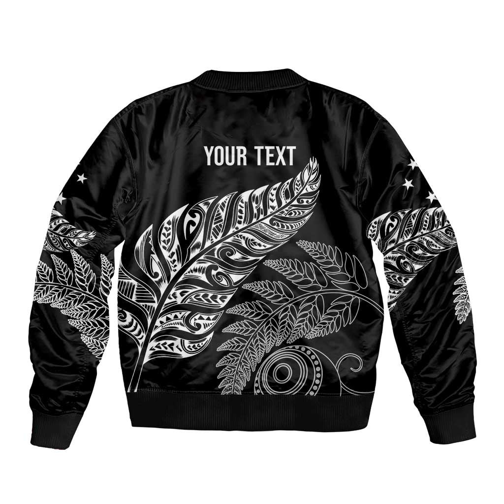 Aotearoa Personalized Lawn Bowls Maori Sleeve Zip Bomber Jacket New Zealand Black Tribal Silver Fern LT7 - Polynesian Pride