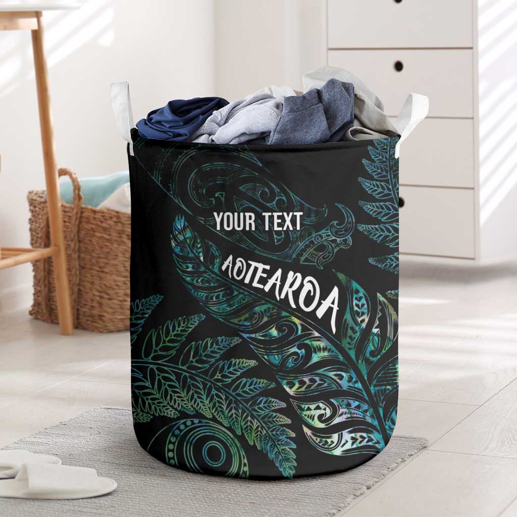 Aotearoa Personalized Lawn Bowls Maori Laundry Basket New Zealand Paua Shell Tribal Silver Fern LT7 Green - Polynesian Pride