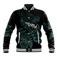 Aotearoa Personalized Lawn Bowls Maori Baseball Jacket New Zealand Paua Shell Tribal Silver Fern LT7 Unisex Green - Polynesian Pride