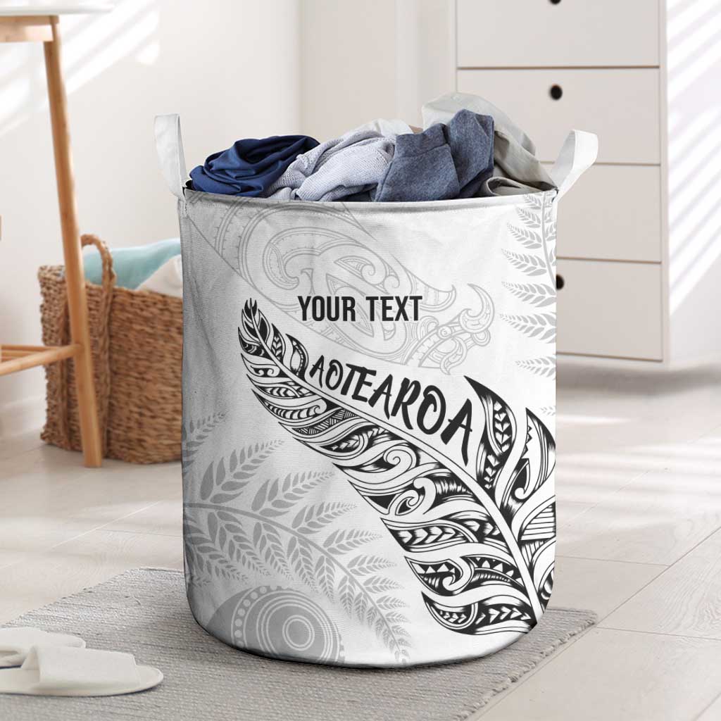 Aotearoa Personalized Lawn Bowls Maori Laundry Basket New Zealand White Tribal Silver Fern LT7 White - Polynesian Pride