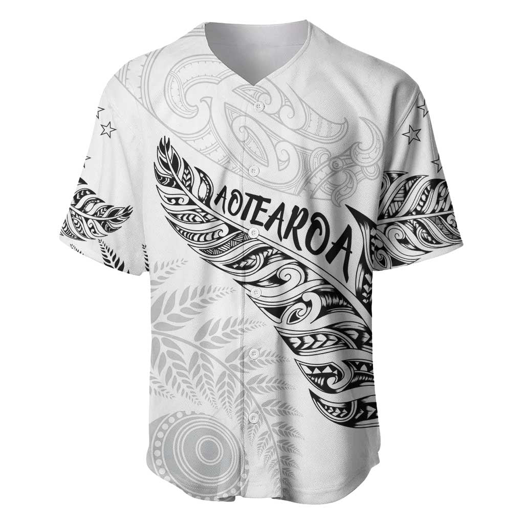 Aotearoa Personalized Lawn Bowls Maori Baseball Jersey New Zealand White Tribal Silver Fern LT7 White - Polynesian Pride