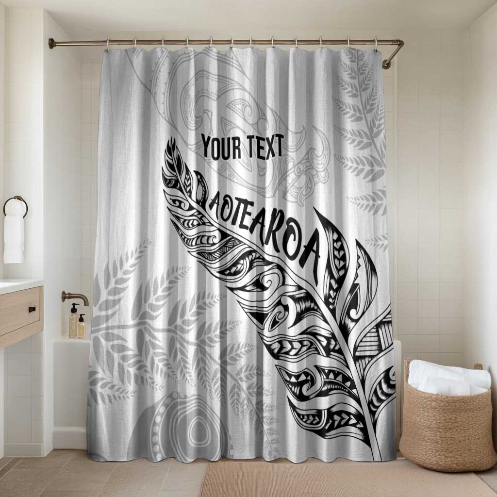 Aotearoa Personalized Lawn Bowls Maori Bathroom Set New Zealand White Tribal Silver Fern LT7 Shower Curtain Only White - Polynesian Pride