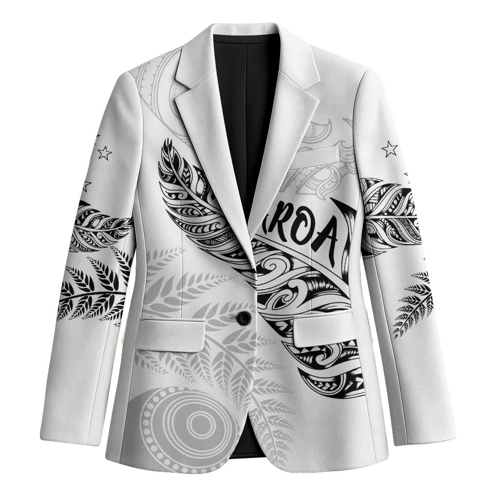 Aotearoa Personalized Lawn Bowls Maori Blazer New Zealand White Tribal Silver Fern LT7 Unisex White - Polynesian Pride