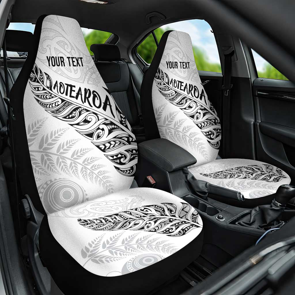 Aotearoa Personalized Lawn Bowls Maori Car Seat Cover New Zealand White Tribal Silver Fern LT7 One Size White - Polynesian Pride