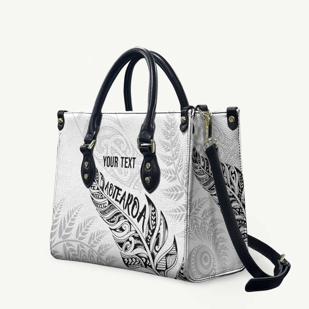 Aotearoa Personalized Lawn Bowls Maori Leather Bag New Zealand White Tribal Silver Fern LT7 White - Polynesian Pride