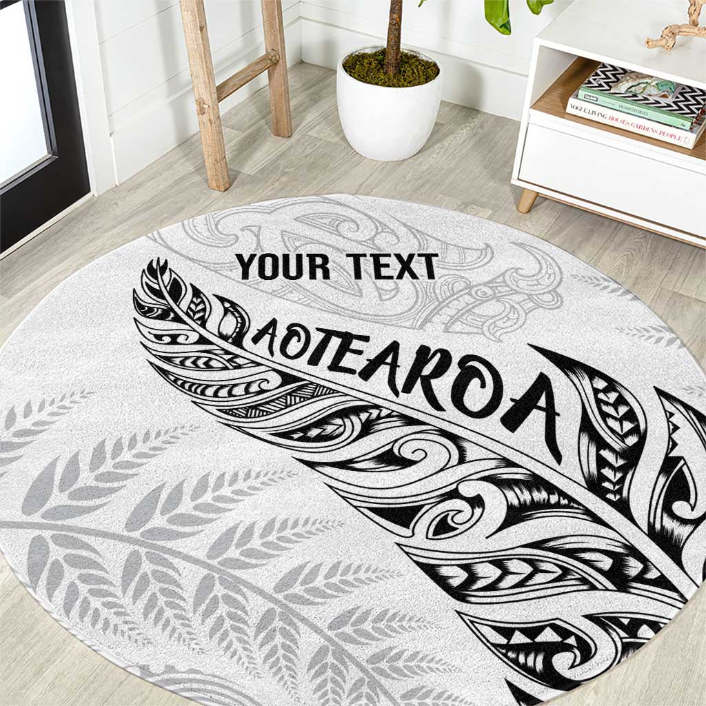 Aotearoa Personalized Lawn Bowls Maori Round Carpet New Zealand White Tribal Silver Fern LT7 White - Polynesian Pride