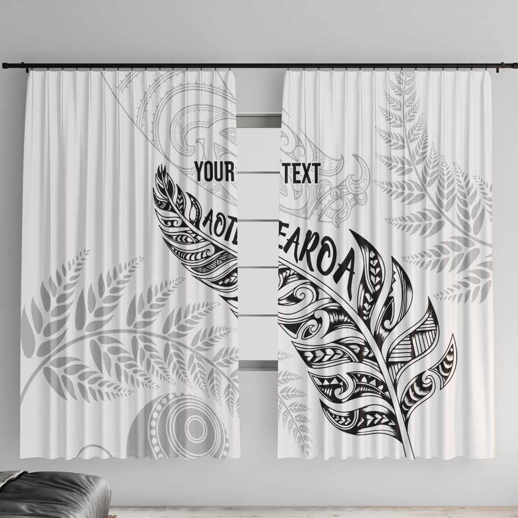Aotearoa Personalized Lawn Bowls Maori Window Curtain New Zealand White Tribal Silver Fern LT7 With Hooks White - Polynesian Pride