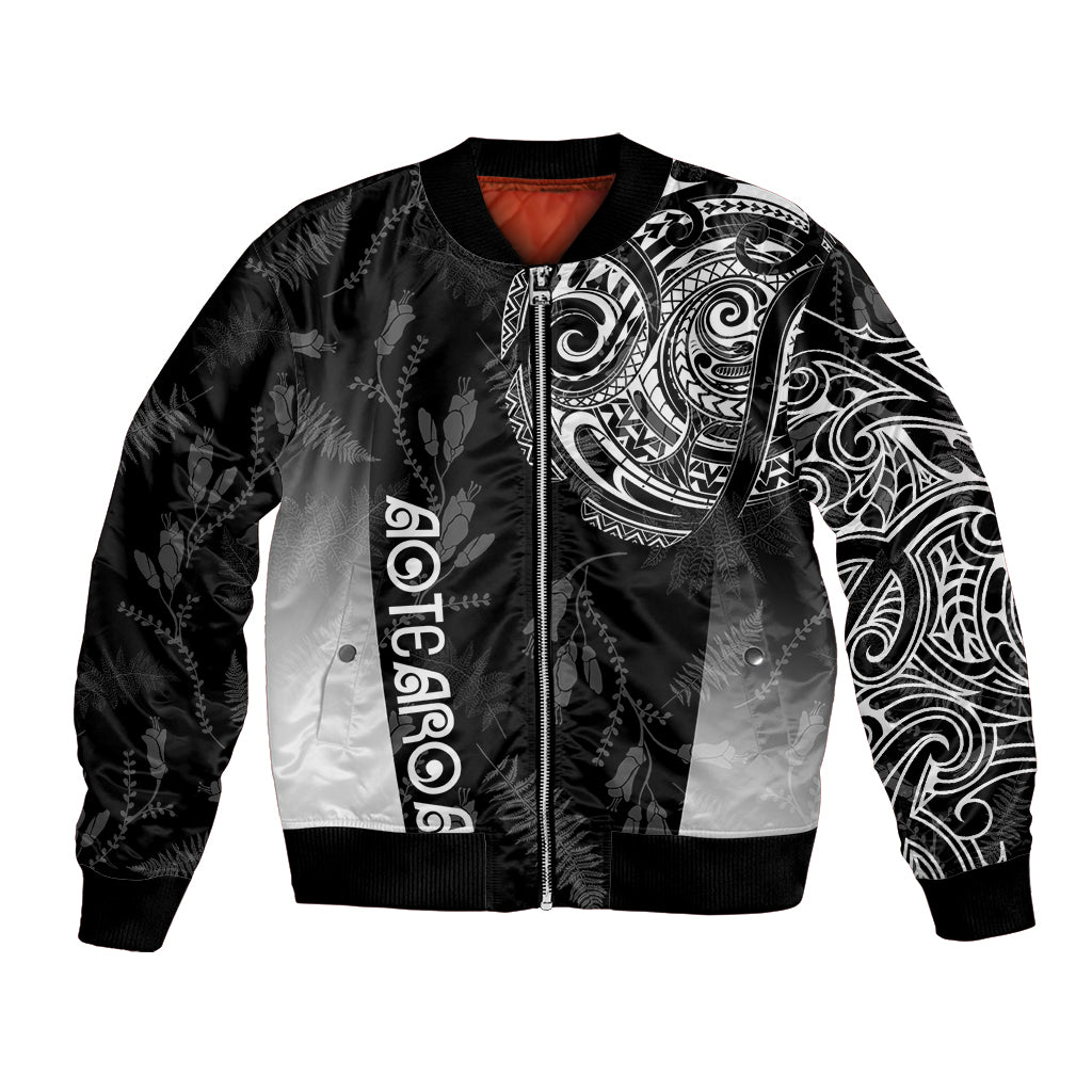 Personalised Maori Waitangi Bomber Jacket New Zealand Silver Fern Mix Kowhai Flowers LT7 Unisex Black - Polynesian Pride