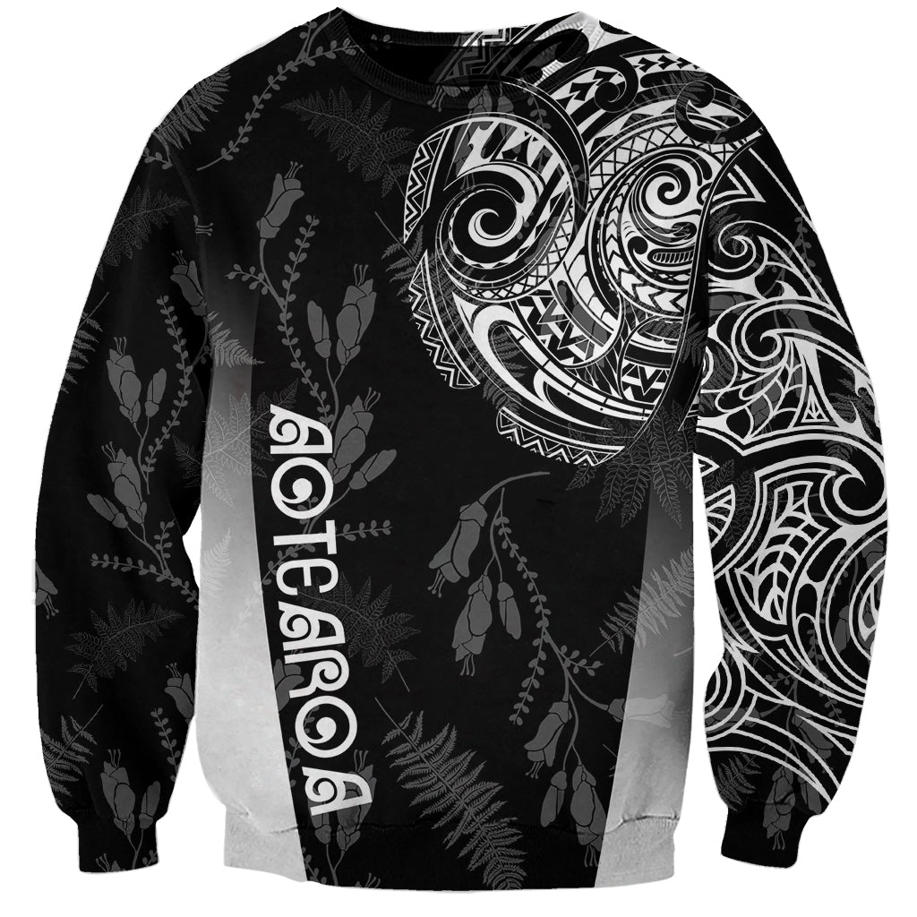 Personalised Maori Waitangi Sweatshirt New Zealand Silver Fern Mix Kowhai Flowers LT7 Unisex Black - Polynesian Pride