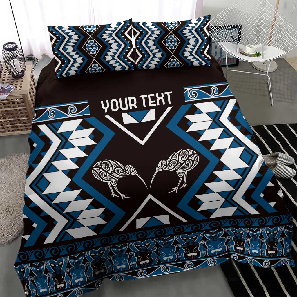 Personalised Taniko Motifs Aotearoa Bedding Set Waitangi Kowhaiwhai Kiwi - Blue LT7 - Polynesian Pride