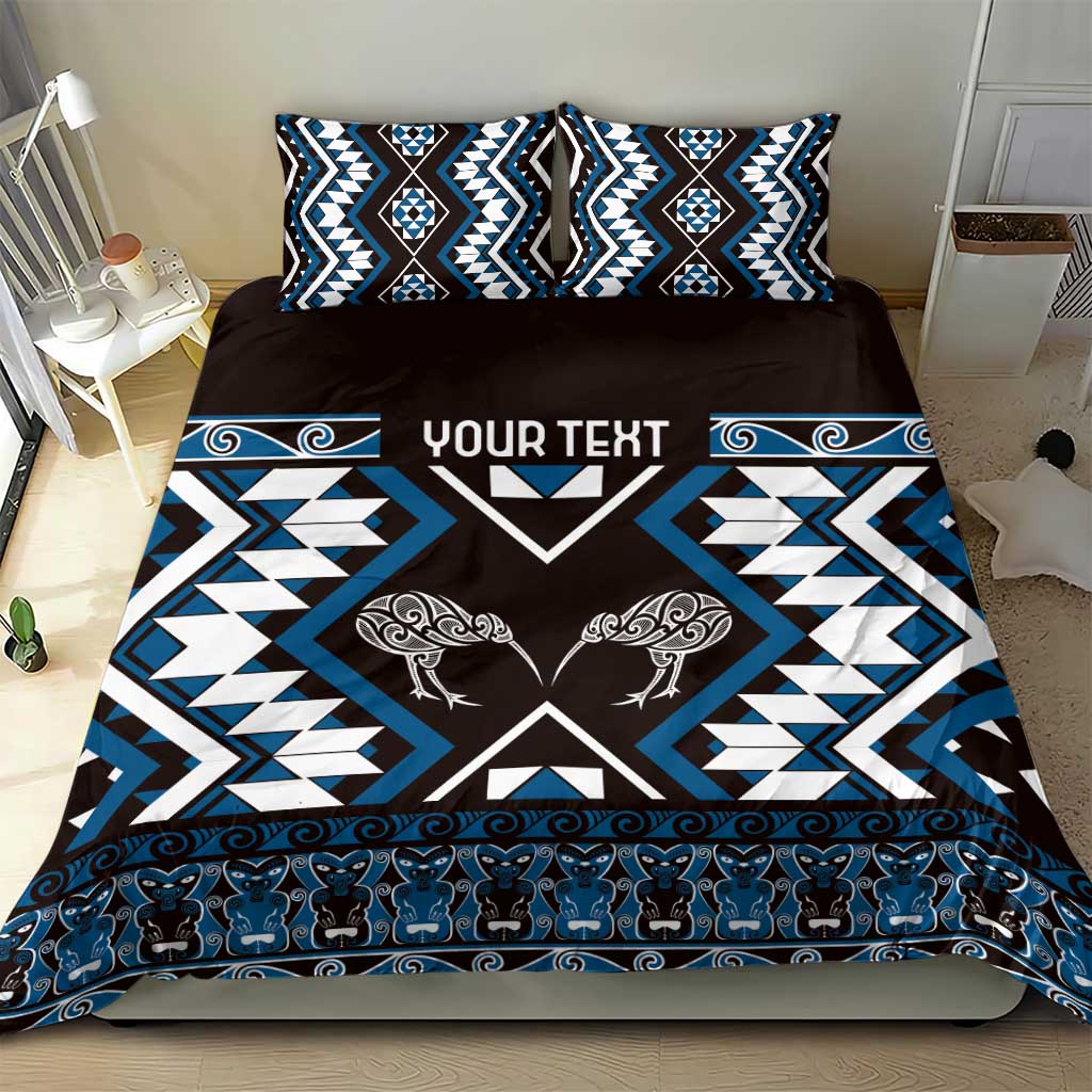 Personalised Taniko Motifs Aotearoa Bedding Set Waitangi Kowhaiwhai Kiwi - Blue LT7 - Polynesian Pride