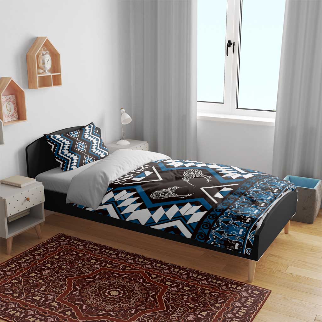 Personalised Taniko Motifs Aotearoa Bedding Set Waitangi Kowhaiwhai Kiwi - Blue LT7 - Polynesian Pride