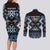 Personalised Taniko Motifs Aotearoa Couples Matching Long Sleeve Bodycon Dress and Long Sleeve Button Shirt Waitangi Kowhaiwhai Kiwi - Blue