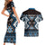 Personalised Taniko Motifs Aotearoa Couples Matching Short Sleeve Bodycon Dress and Hawaiian Shirt Waitangi Kowhaiwhai Kiwi - Blue