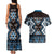 Personalised Taniko Motifs Aotearoa Couples Matching Tank Maxi Dress and Hawaiian Shirt Waitangi Kowhaiwhai Kiwi - Blue