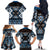 Personalised Taniko Motifs Aotearoa Family Matching Off The Shoulder Long Sleeve Dress and Hawaiian Shirt Waitangi Kowhaiwhai Kiwi - Blue