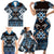 Personalised Taniko Motifs Aotearoa Family Matching Short Sleeve Bodycon Dress and Hawaiian Shirt Waitangi Kowhaiwhai Kiwi - Blue