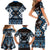 Personalised Taniko Motifs Aotearoa Family Matching Short Sleeve Bodycon Dress and Hawaiian Shirt Waitangi Kowhaiwhai Kiwi - Blue