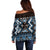 Personalised Taniko Motifs Aotearoa Off Shoulder Sweater Waitangi Kowhaiwhai Kiwi - Blue