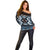 Personalised Taniko Motifs Aotearoa Off Shoulder Sweater Waitangi Kowhaiwhai Kiwi - Blue