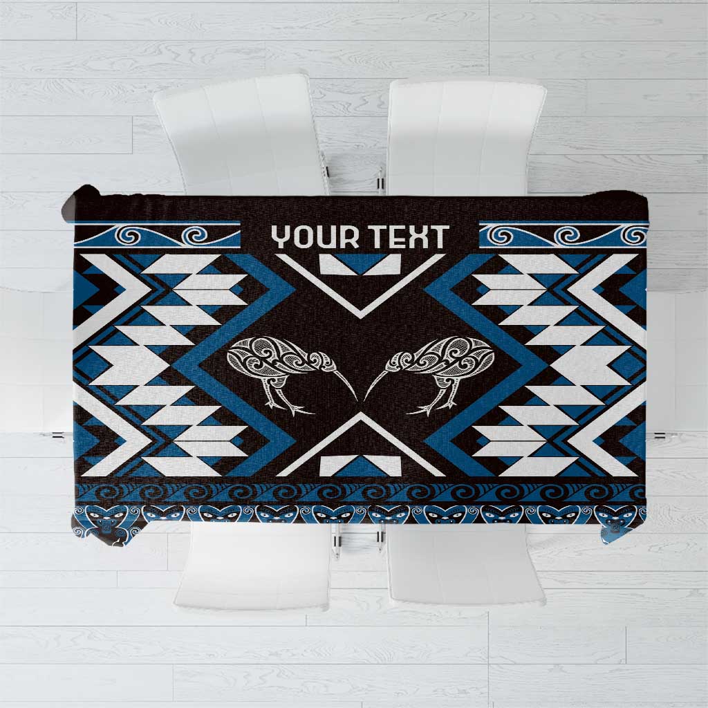 Personalised Taniko Motifs Aotearoa Tablecloth Waitangi Kowhaiwhai Kiwi - Blue