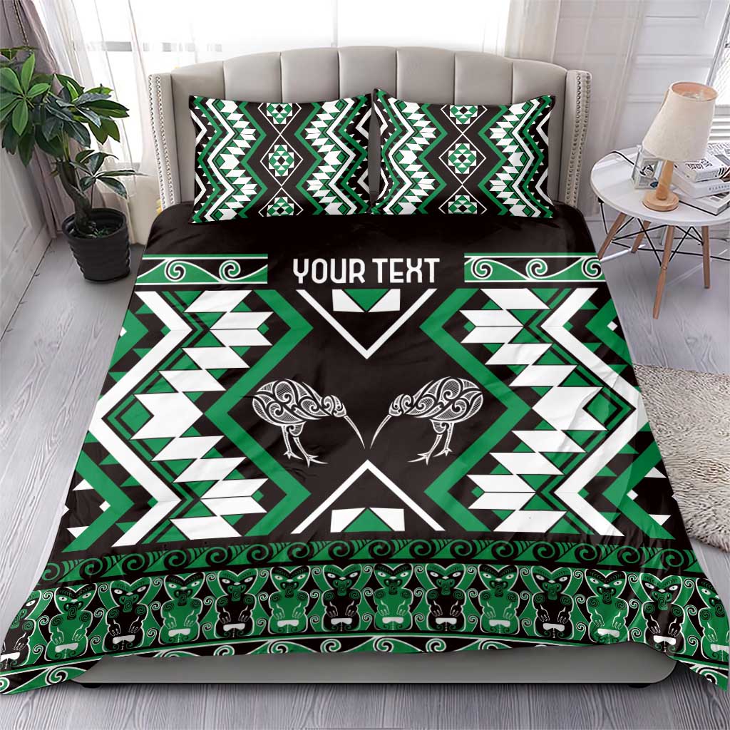 Personalised Taniko Motifs Aotearoa Bedding Set Waitangi Kowhaiwhai Kiwi - Green LT7 - Polynesian Pride