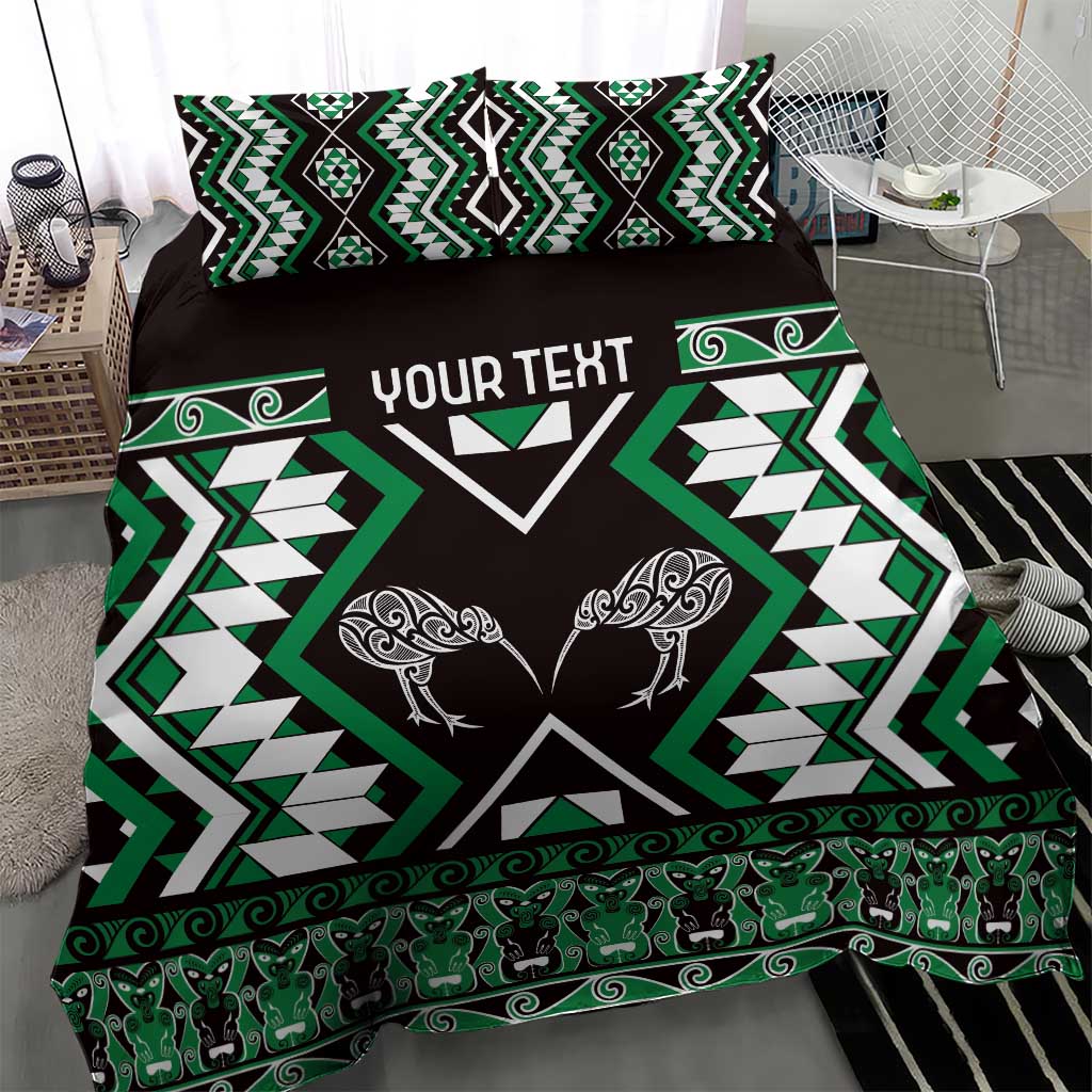 Personalised Taniko Motifs Aotearoa Bedding Set Waitangi Kowhaiwhai Kiwi - Green LT7 - Polynesian Pride