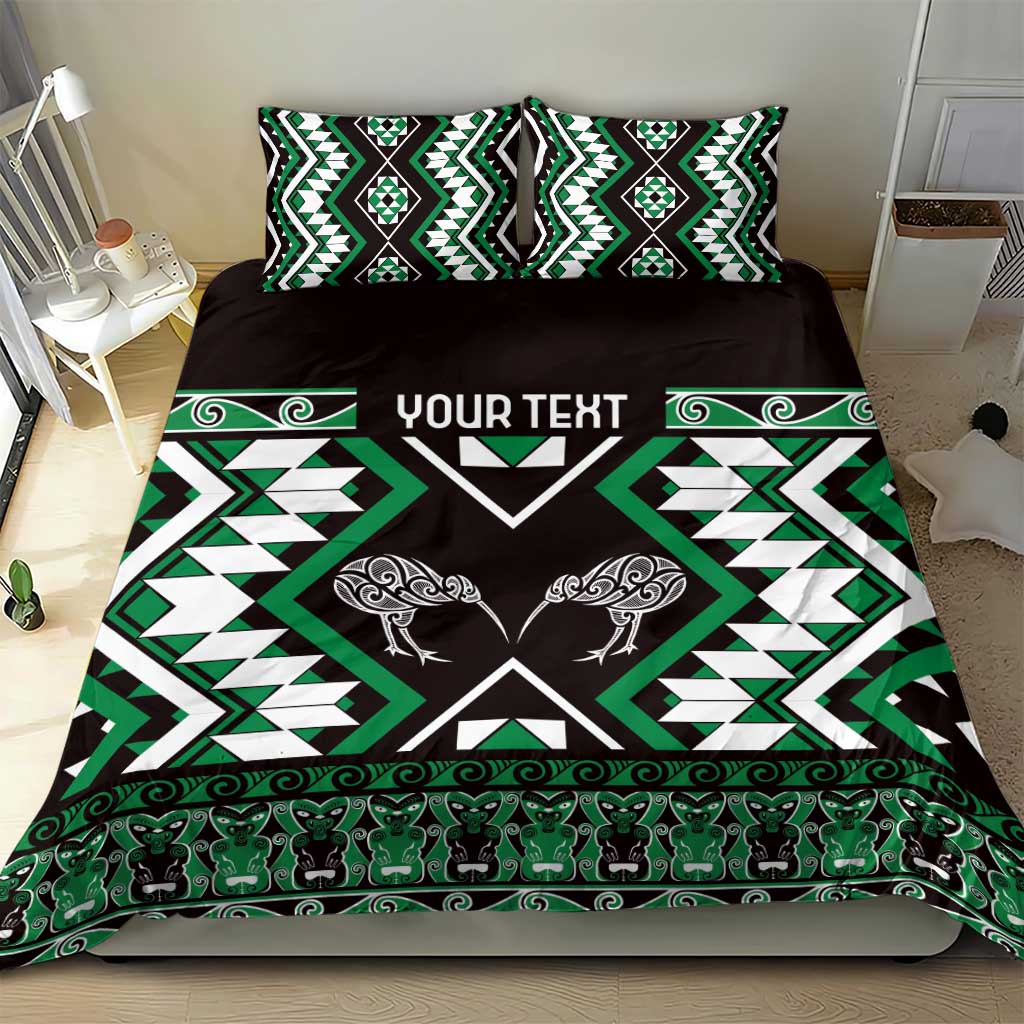 Personalised Taniko Motifs Aotearoa Bedding Set Waitangi Kowhaiwhai Kiwi - Green LT7 - Polynesian Pride