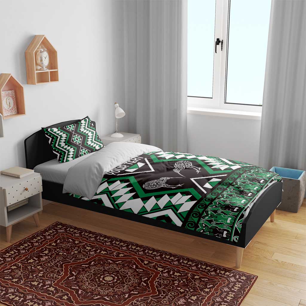 Personalised Taniko Motifs Aotearoa Bedding Set Waitangi Kowhaiwhai Kiwi - Green LT7 - Polynesian Pride