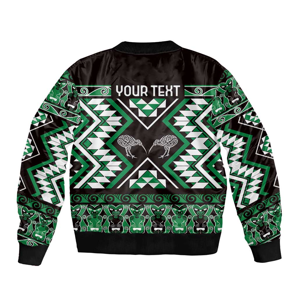 Personalised Taniko Motifs Aotearoa Bomber Jacket Waitangi Kowhaiwhai Kiwi - Green LT7 - Polynesian Pride
