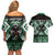 Personalised Taniko Motifs Aotearoa Couples Matching Off Shoulder Short Dress and Hawaiian Shirt Waitangi Kowhaiwhai Kiwi - Green