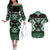 Personalised Taniko Motifs Aotearoa Couples Matching Off The Shoulder Long Sleeve Dress and Hawaiian Shirt Waitangi Kowhaiwhai Kiwi - Green