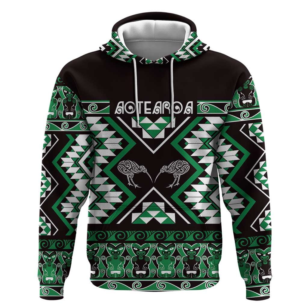 Personalised Taniko Motifs Aotearoa Hoodie Waitangi Kowhaiwhai Kiwi - Green