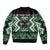 Personalised Taniko Motifs Aotearoa Sleeve Zip Bomber Jacket Waitangi Kowhaiwhai Kiwi - Green