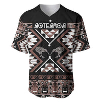 Personalised Taniko Motifs Aotearoa Baseball Jersey Waitangi Kowhaiwhai Kiwi - Mocha LT7 Mocha - Polynesian Pride