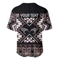 Personalised Taniko Motifs Aotearoa Baseball Jersey Waitangi Kowhaiwhai Kiwi - Mocha LT7 - Polynesian Pride