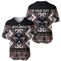 Personalised Taniko Motifs Aotearoa Baseball Jersey Waitangi Kowhaiwhai Kiwi - Mocha LT7 - Polynesian Pride
