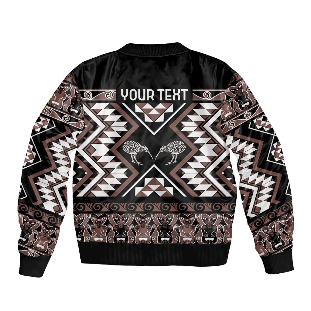 Personalised Taniko Motifs Aotearoa Bomber Jacket Waitangi Kowhaiwhai Kiwi - Mocha LT7 - Polynesian Pride