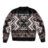 Personalised Taniko Motifs Aotearoa Bomber Jacket Waitangi Kowhaiwhai Kiwi - Mocha LT7 - Polynesian Pride