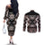 Personalised Taniko Motifs Aotearoa Couples Matching Off The Shoulder Long Sleeve Dress and Long Sleeve Button Shirt Waitangi Kowhaiwhai Kiwi - Mocha