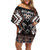 Personalised Taniko Motifs Aotearoa Off Shoulder Short Dress Waitangi Kowhaiwhai Kiwi - Mocha